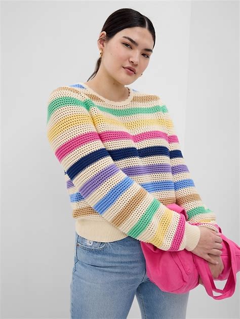 Stripe Crochet Crewneck Sweater Gap