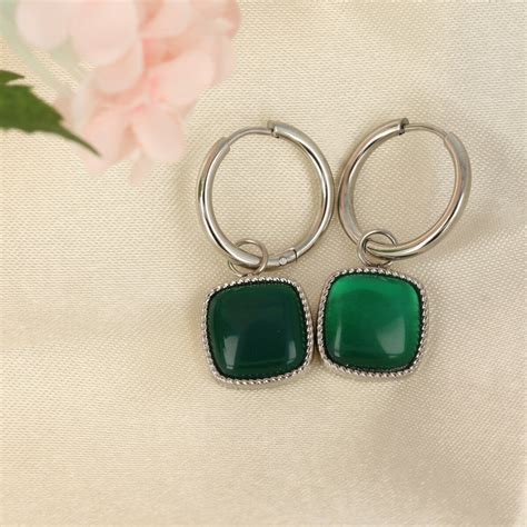 Oorbel Zilver Green Agate 38mm My Bendel