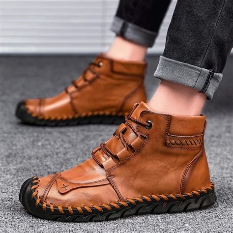 Botas De Tornozelo De Pel Cia Grossa Masculina Imperme Vel