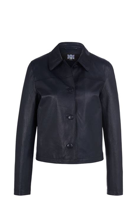 Riani Boxy Cut Leather Jacket In Deep Blue At Sue Parkinson