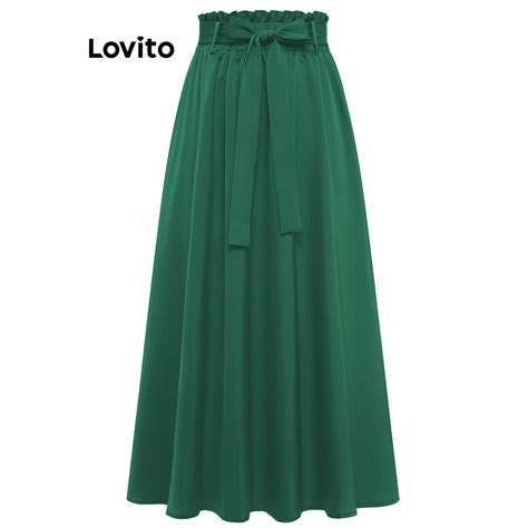 Lovito Elegant Plain Belted Tie Front Skirt For Women LNE31202 Green