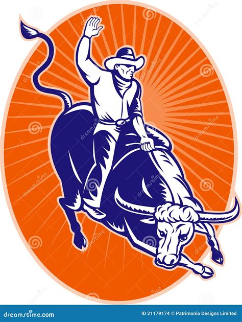 Rodeo Cowboy Riding Jumping Longhorn Bull Stock Illustrations 21