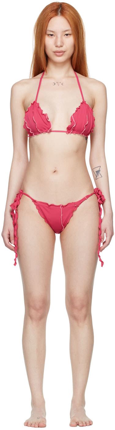 Sherris Pink Nylon Bikini Set Ssense Canada