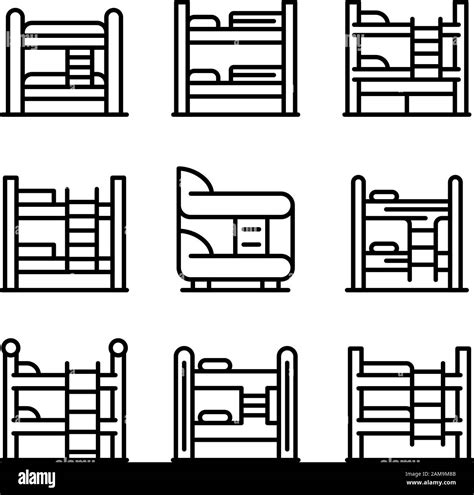 Bunk Bed Icons Set Outline Style Stock Vector Image And Art Alamy