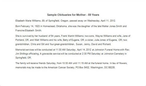 Obituary Template for Mother - 12+ Free Word, Excel, PDF Format ...