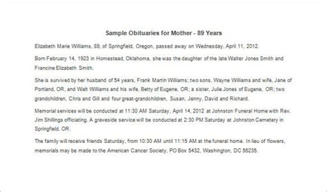 Obituary Template for Mother - 12+ Free Word, Excel, PDF Format ...