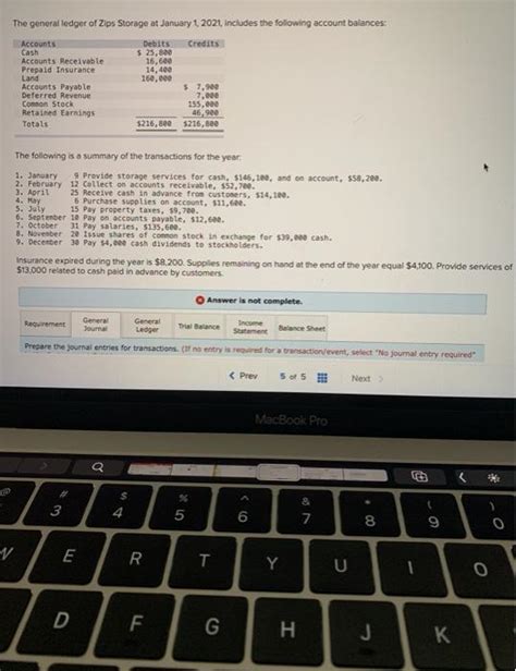 Solved The General Ledger Of Zips Storage At January Chegg