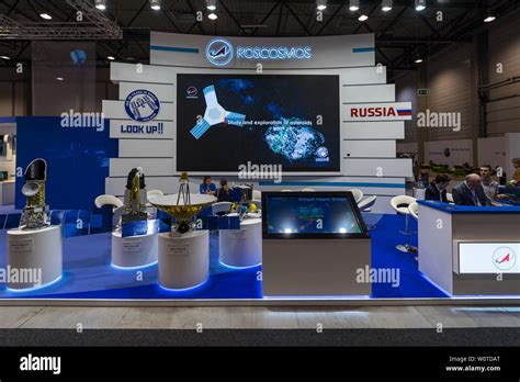 BERLIN APRIL 26 2018 Space Pavilion Stand Of Roscosmos State