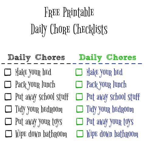 15 Free Printable Chore Charts For Kids A Cultivated Nest