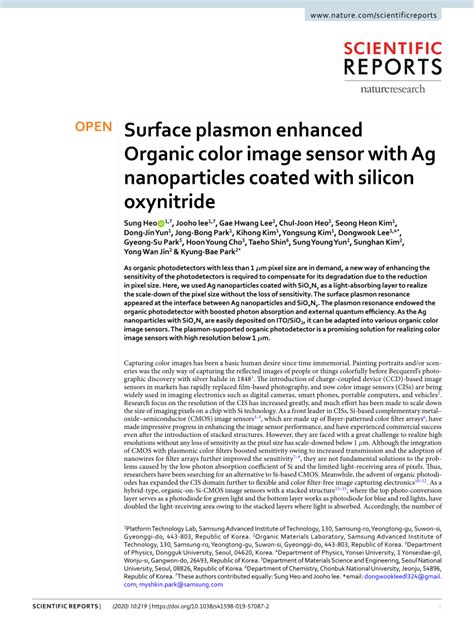 PDF Surface Plasmon Enhanced Organic Color Image Sensor With Ag