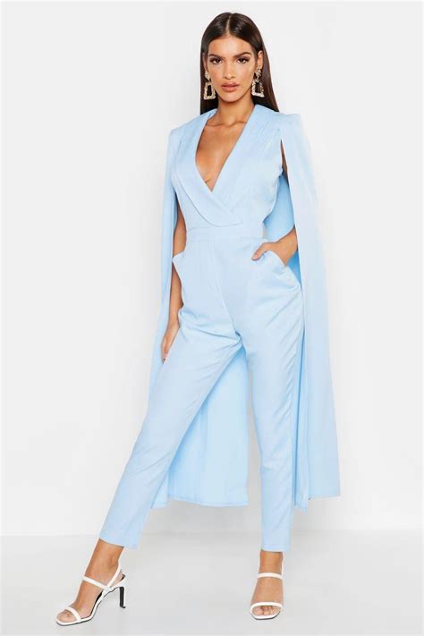 Womens Cape Woven Tailored Jumpsuit Blue 8 Jumpsuit Fashion