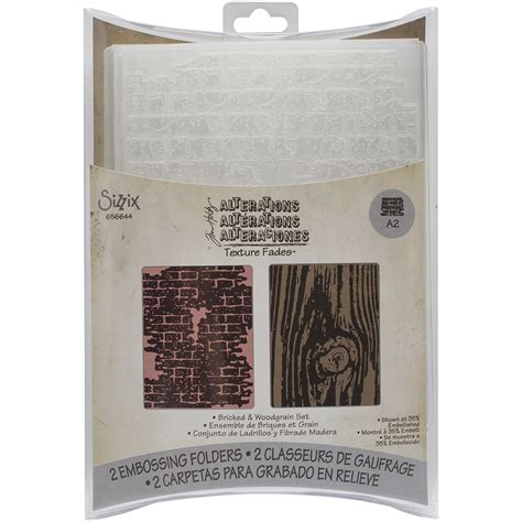 Sizzix Texture Fades A Embossing Folders Pkg Bricked Woodgrain By