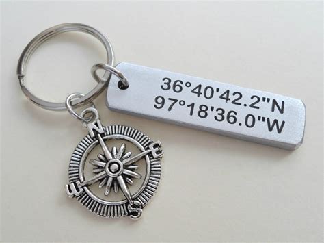 Compass Keychain With Engraved Custom Aluminum Tag T For Etsy