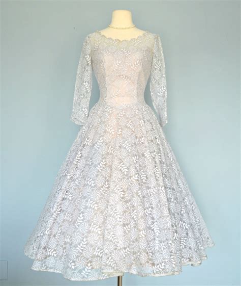 1950s Blue Lace Wedding Dressbeautiful Tea Length Pale Blue