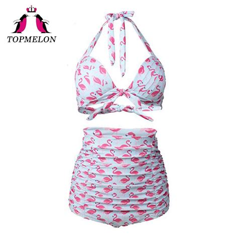 Topmelon Swimsuit Women Bikini High Waist Halter Push Up Plus Size