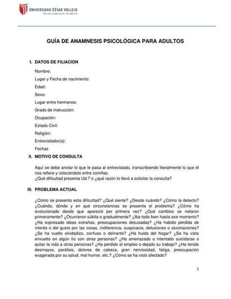 Gu A De Anamnesis Psicol Gica Adultos Liliana Noemi Hayasi Sanchez