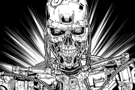 Monochrome Drawing Terminator Comic Art Endoskeleton Cyborg