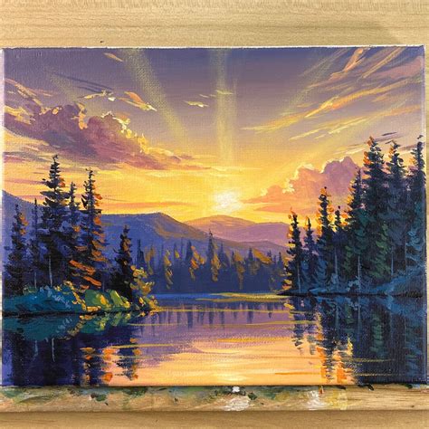 Acrylic Painting Sunset Lake Reflection Etsy