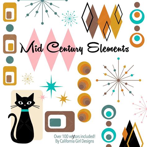 Mid Century Modern Elements Clipart Set Retro Atomic Shapes Etsy