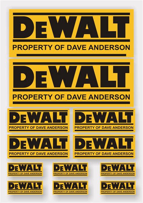 12x Personalised Dewalt Stickers, Three Sizes. Laminated for Protection ...