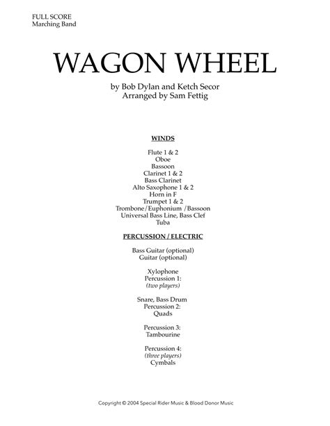 Wagon Wheel Arr Sam Fettig By Bob Dylan Sheet Music For Marching Band At Sheet Music Direct