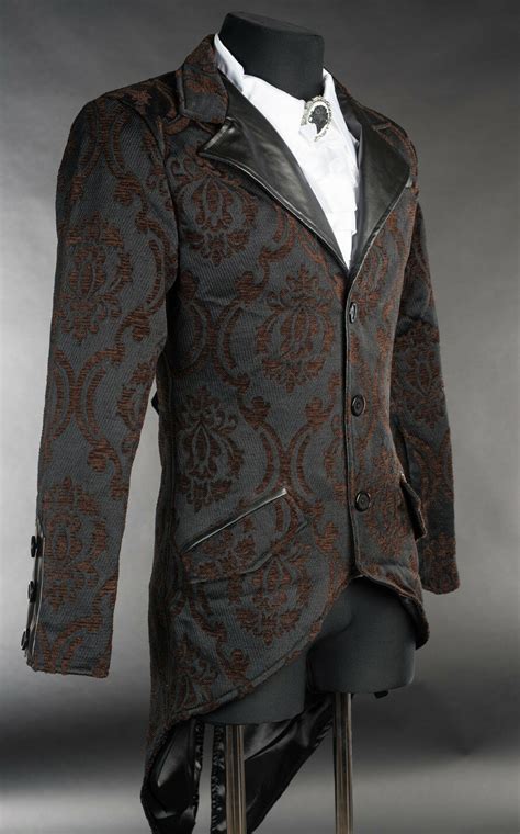 Men S Black Brown Brocade Steampunk Tailcoat Victorian Vampire Goth