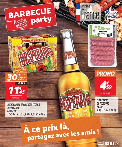Promo Bière Blonde Aromatisée Tequila Desperados Saucisses De Toulouse Netto chez Netto