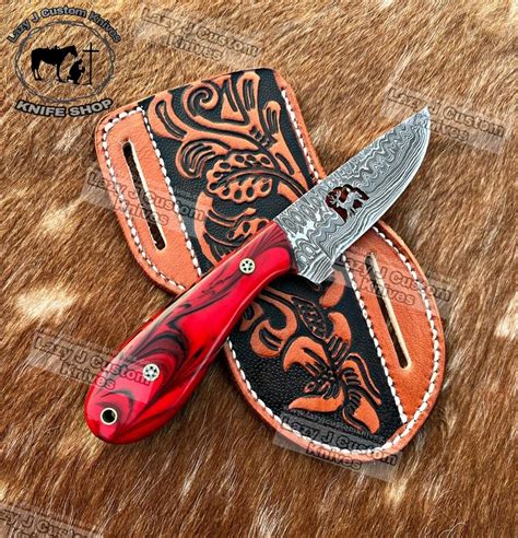 Handmade Damascus Steel Skinner Cowboy Knife Lazy J Custom Knives