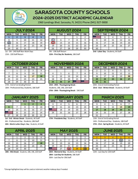 Sarasota County Schools Calendar 2024-2025 Holidays