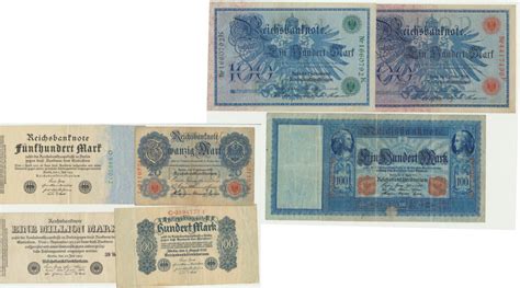 Deutschland 7 Versch Reichsbanknoten Aus Der Zeit 1908 1923 MA Shops