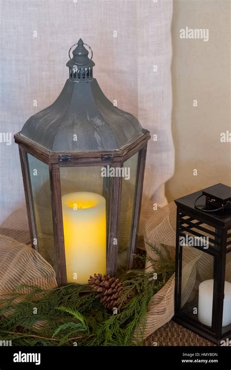 Candle Wedding Decor At A Winter Wedding Reception Stock Photo Alamy