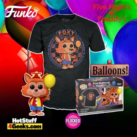 New Fnaf Balloon Foxy Flocked Funko Pop And Tee