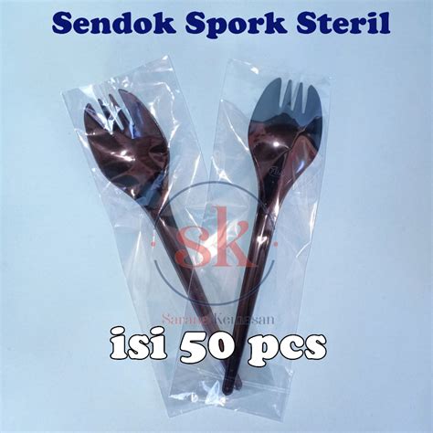 Jual ISI 50 Sendok Garpu Plastik Hitam Sendok Spork 2 In 1 Bungkus