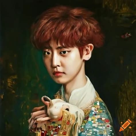 Painting Of Park Chanyeol Holding A Bunny On Craiyon