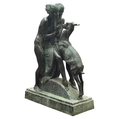 Art Deco Bronze Statue Of A Nymph And Nude Girl Feeding A Doe Signed Blundstone For Sale At 1stDibs