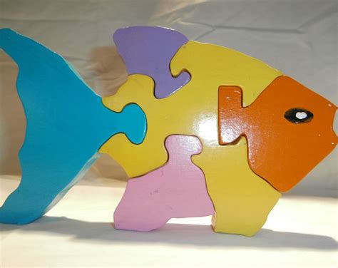 Wooden Fish Puzzle Jigsaw Wood 5 Piece Toy Dexterrity Play Etsy