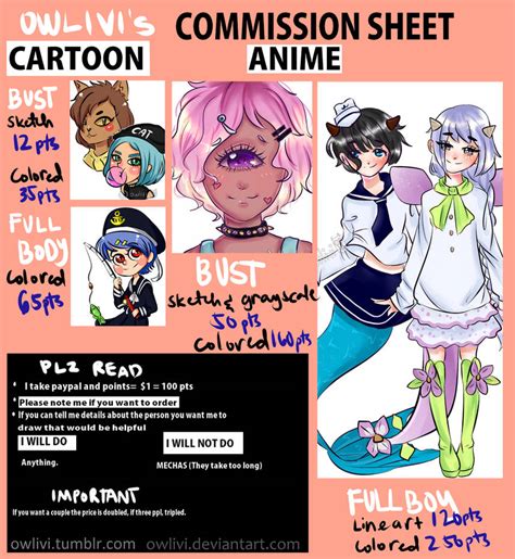 Commission Information Sheet Anime And Cartoon~ By Owlivi On Deviantart