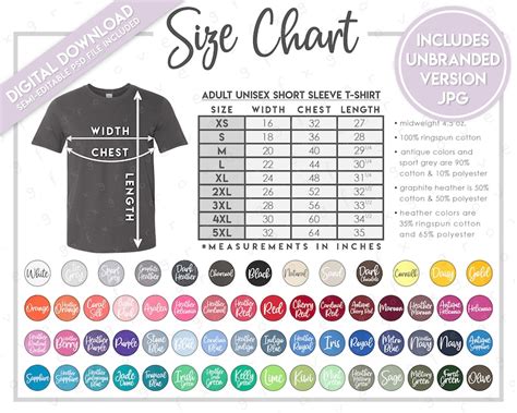 Semi Editable Gildan G640 Size Chart Color Chart Gildan Etsy