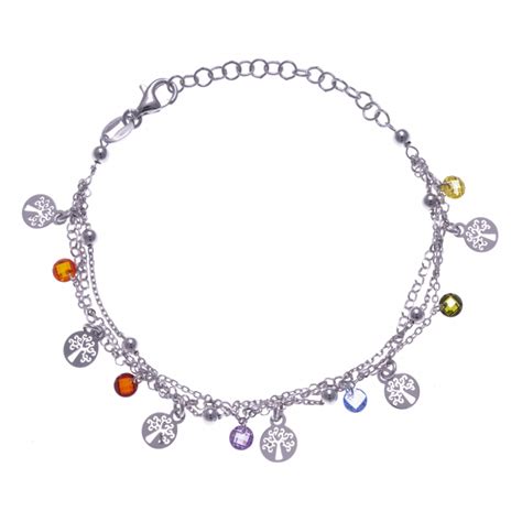 Bracelet argent rhodié 4 1g multi fils pastilles arbre de vie