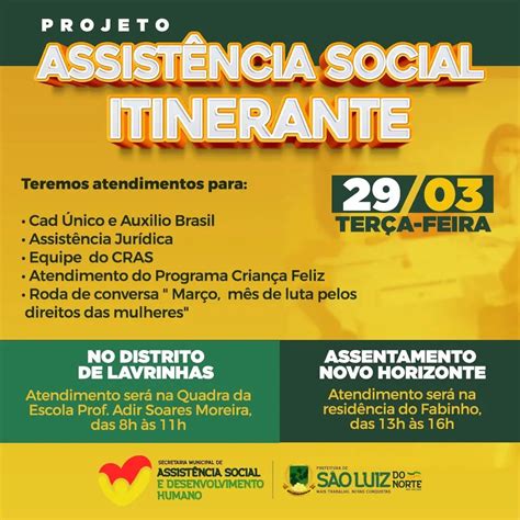 Projeto Assist Ncia Social Itinerante Prefeitura De S O Luiz Do Norte