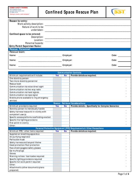 Confined Space Rescue Plan Word Template