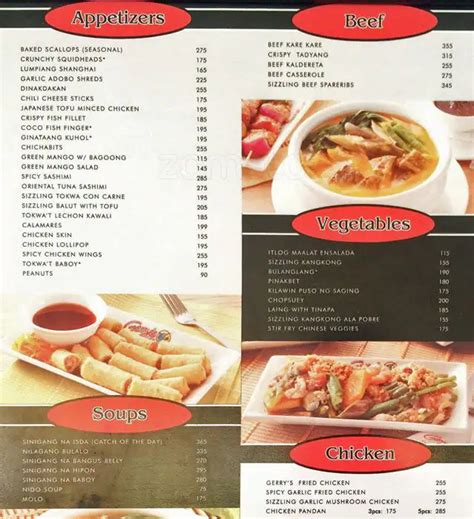 Gerry S Grill Menu Menu For Gerry S Grill Cebu Business Park Cebu