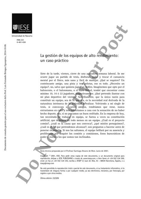 Pdf La Gestion De Los Equipos De Alto Rendimiento Un Caso Practico