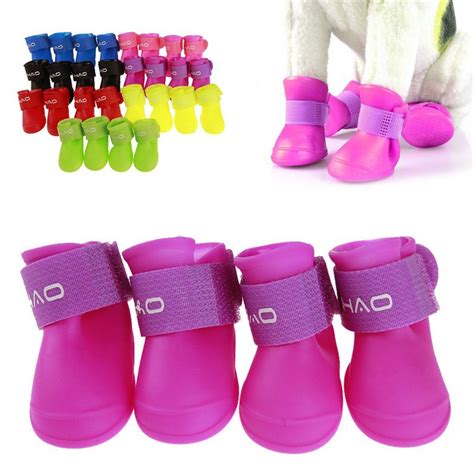 4pcsset Pet Rain Shoes Dog Silicone Antiskid Rain Boots Candy Color