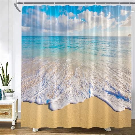 Seaside Beach Shower Curtains Tropical Palm Trees Plant Ocean Hawaii