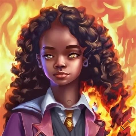 Digital Art Of A Black Schoolgirl As A Fire Mage On Craiyon