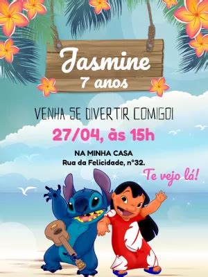 Convite Aniversário Lilo e Stitch Edite grátis nosso editor online