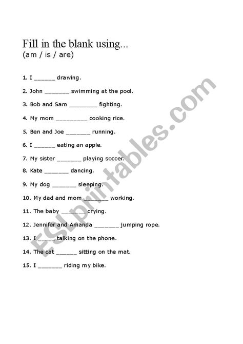 Am / Is / Are - ESL worksheet by MissWren