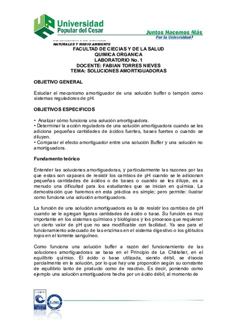 Doc Facultad De Ciecias Y De La Salud Quimica Organica Laboratorio No 1