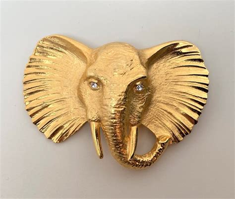 Vintage Doreen Ryan Gold Tone Rhinestone Elephant P Gem